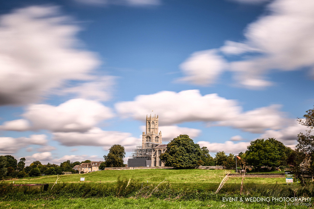 Cloud blur photograph of work at Fotheringhay Church