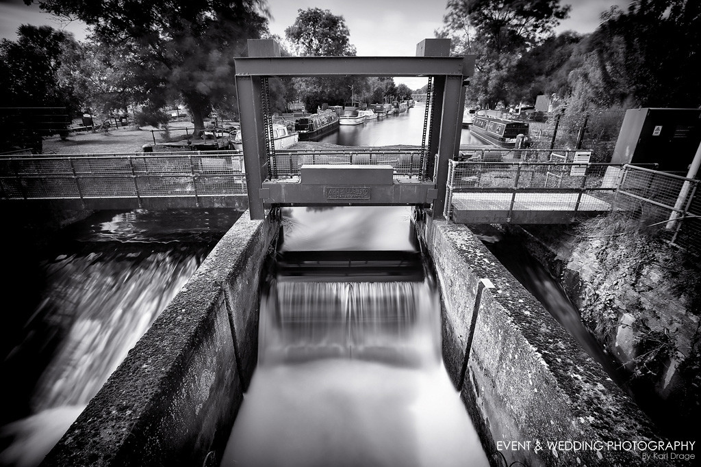 Long-exposure photograph of the lock at Woodford Mill, Northants