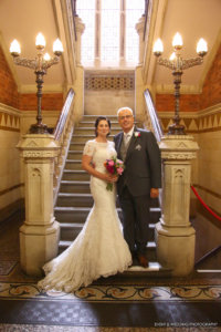 Bride and Father-of-the-bride on the Hidden Staircase at Northampton Guildhall