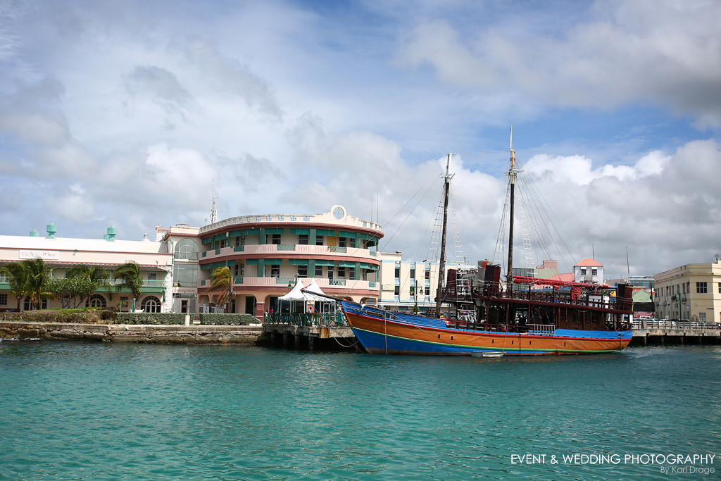 The Jollyroger party boat moored up in Bridgetown