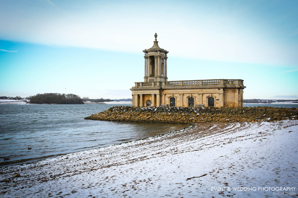 A snowy scene at Normanton Church, on the banks of Rutland Water © Karl Drage / eventandweddingphotography.co.uk