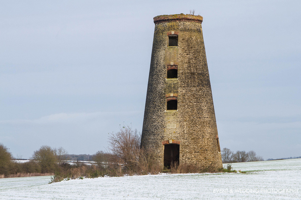 Snow surrounds what remains of the South Luffenham Windmill © Karl Drage / eventandweddingphotography.co.uk