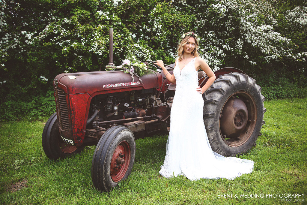 I'm a big believer in making use of what you're given, so.... wedding day vintage tractor pic!