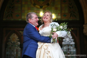 A moment of natural emotion on the steps at Northampton Guildhall