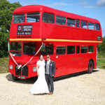 Wedding day transport comes in all shapes and sizes, like this Routemaster bus