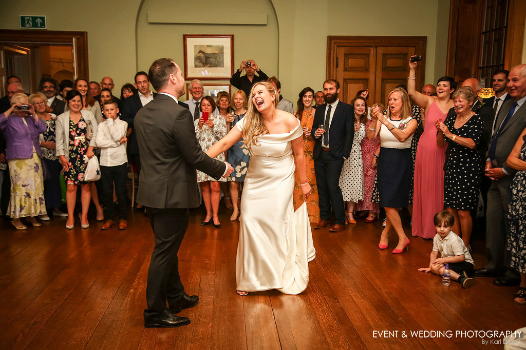 The first dance between husband and wife at their Kelmarsh Hall wedding