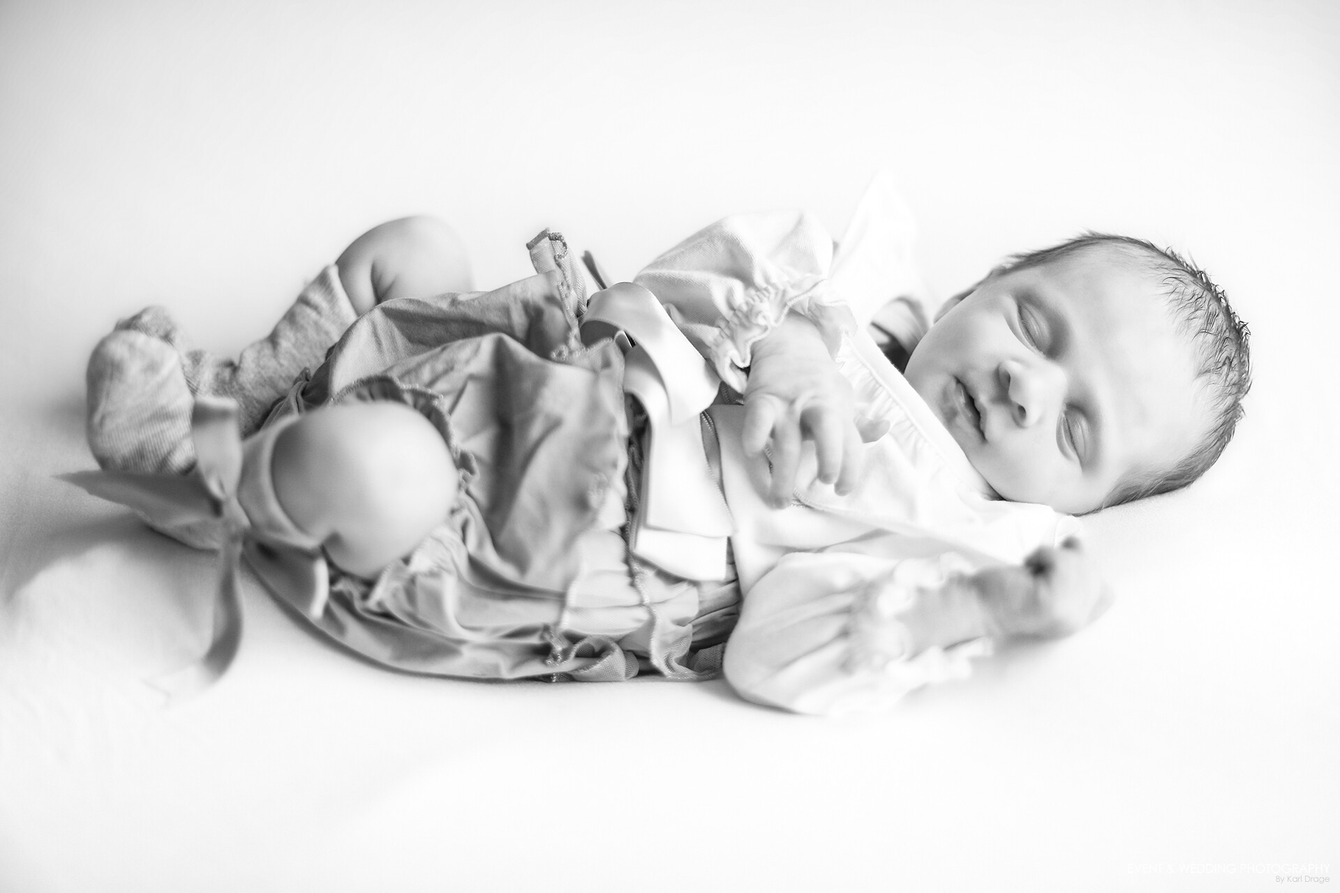 Black and white photo of a newborn baby