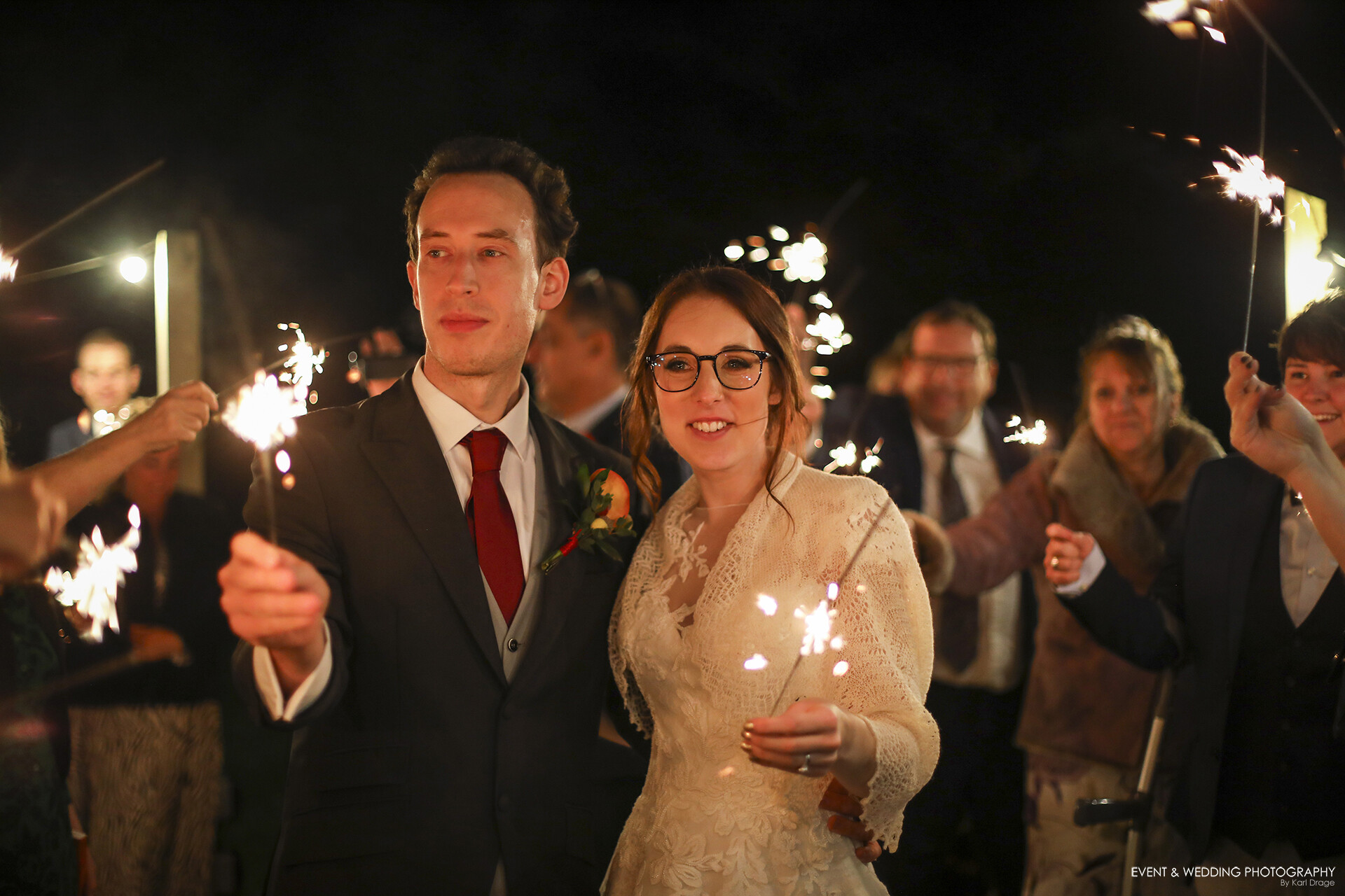 Bride & Groom celebrate their wedding with sparklers