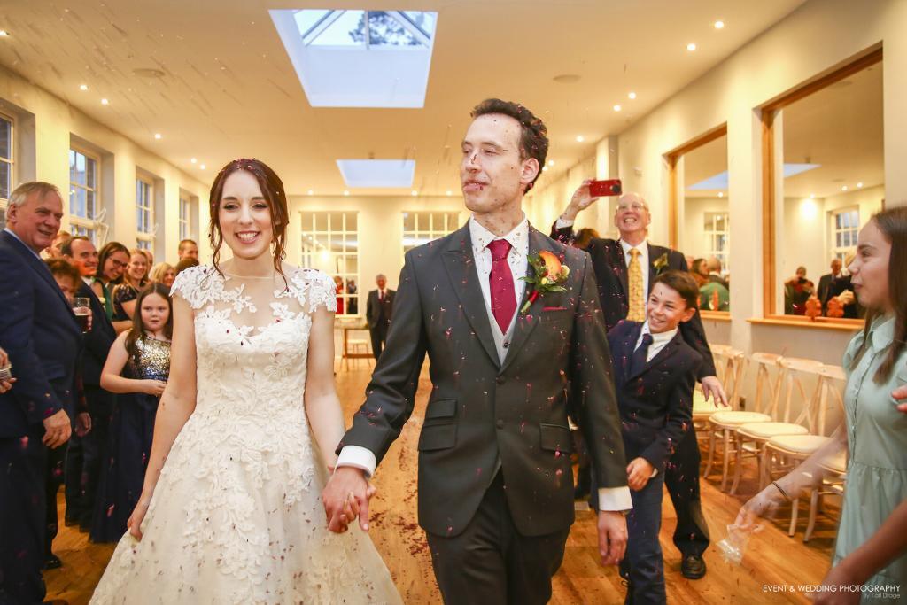An indoor confetti shot on a wedding day