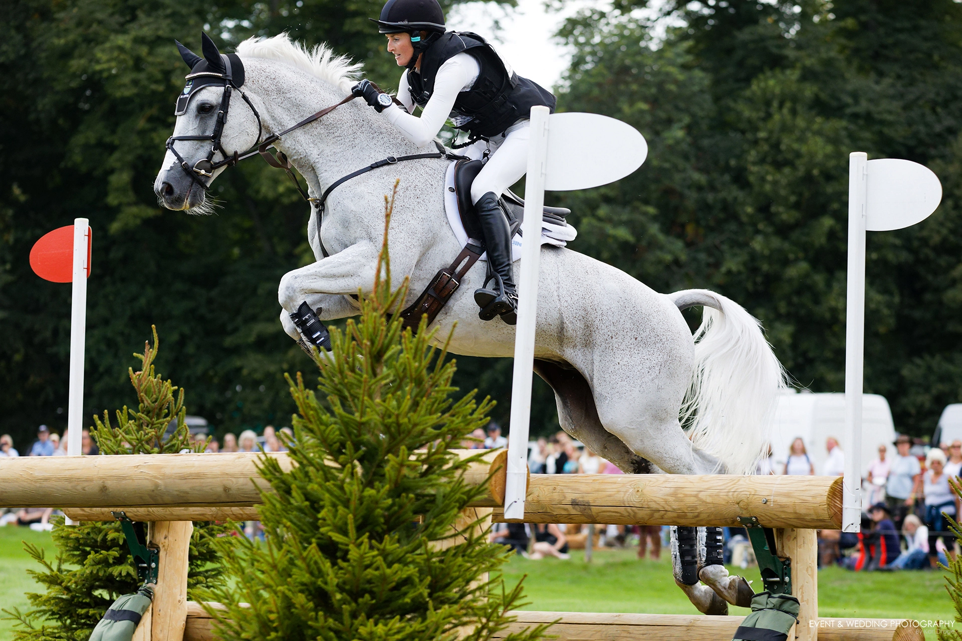 Emily Hamel & Corvett jump the Oxer Over Ditch at the 2022 Burghley Horse Trials