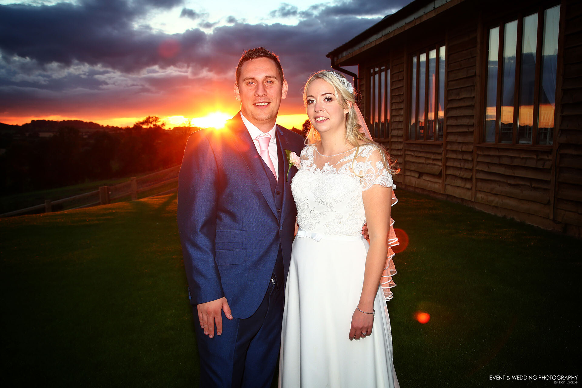 An amazing Skylark Farm wedding day sunset for this bride and groom