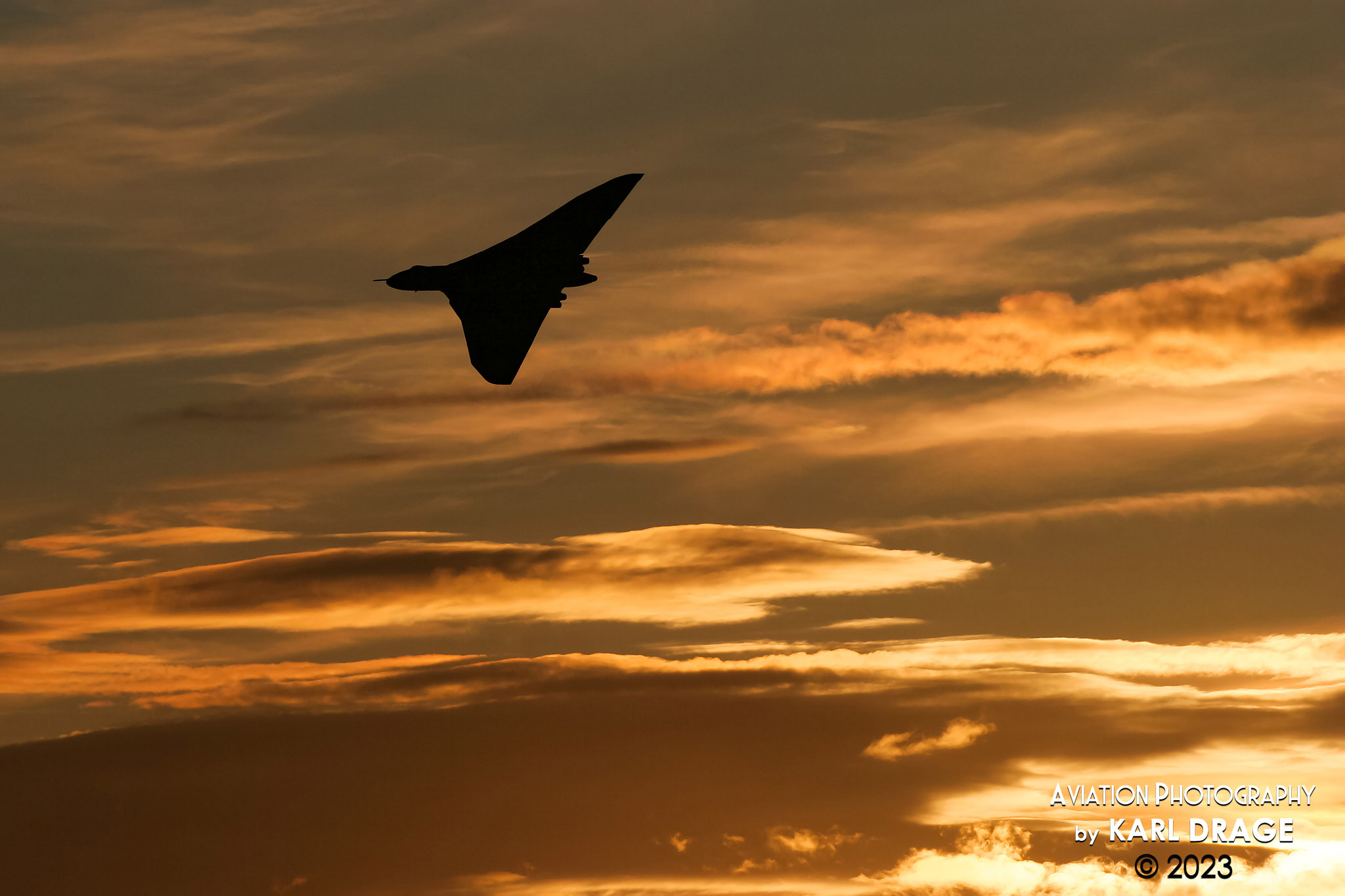 Avro Vulcan XH558 performing a twilight display at RAF Wyton - Aviation Print Store